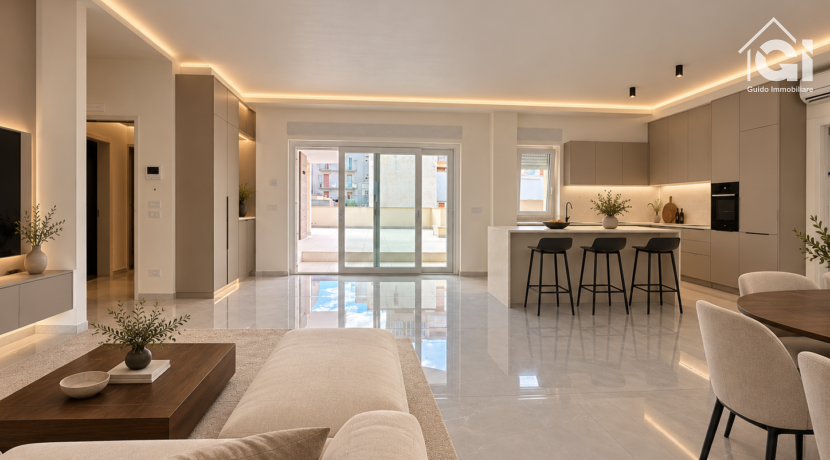 Appartamento raffinato con cucina taupe e soggiorno